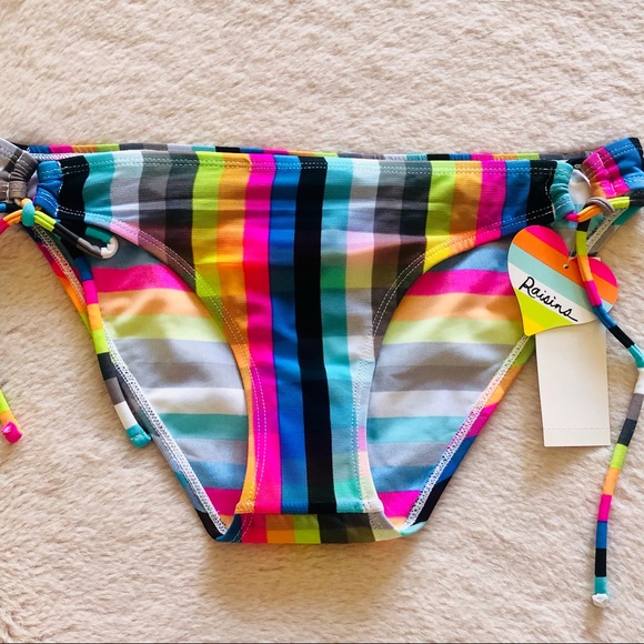 Raisins Neon Stripe Mesh Tie Bikini Bottoms NWT - Picture 11 of 12